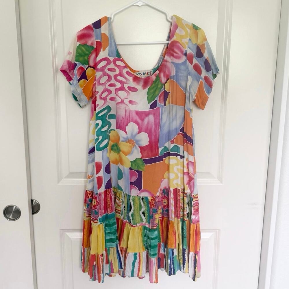 Jams World 90s Vintage Floral Abstract Mix Print Tiered Hattie Dress XL